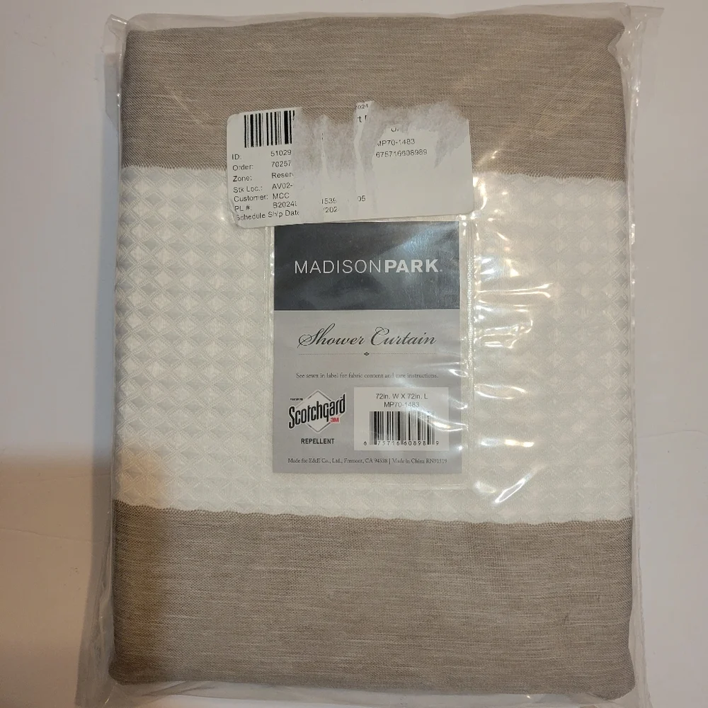 Madison Park Spa Waffle Taupe 72x72 Shower Curtain 3M Scotchgard Repellent